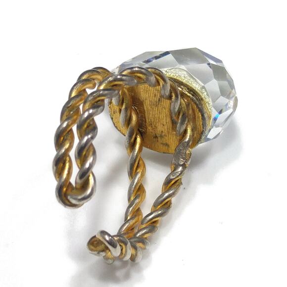Vintage Clear Prism Ring, Twisted Band, 1960s, 10K Gold Plate, Size 7 Adjustable - Picture 9 of 10